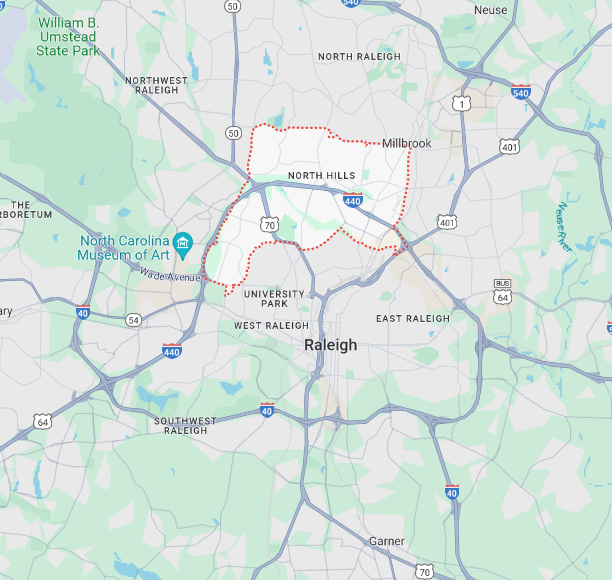 Limo Service Map for North Hills near Raleigh, NC